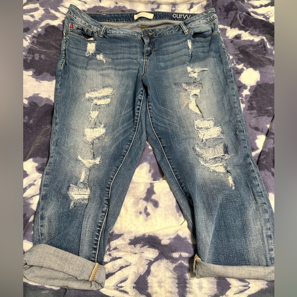 EUC Slink Jeans Boyfriend Medium Wash with Heavy Distressing, Size 18 Curvy fit